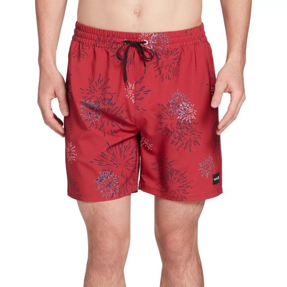Hurley Men's Fireworks Volley 17" Swim Trunks MBS0011380-H687 Red Size L Large - Picture 1 of 3